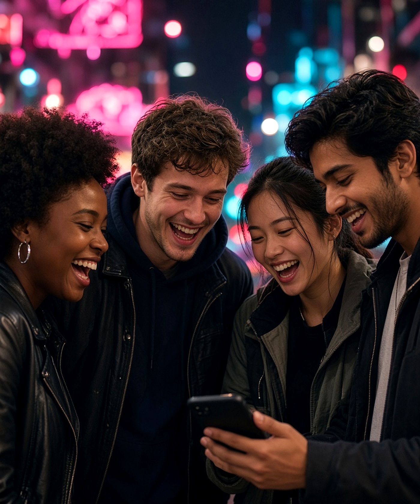 Friends laughing on a night out